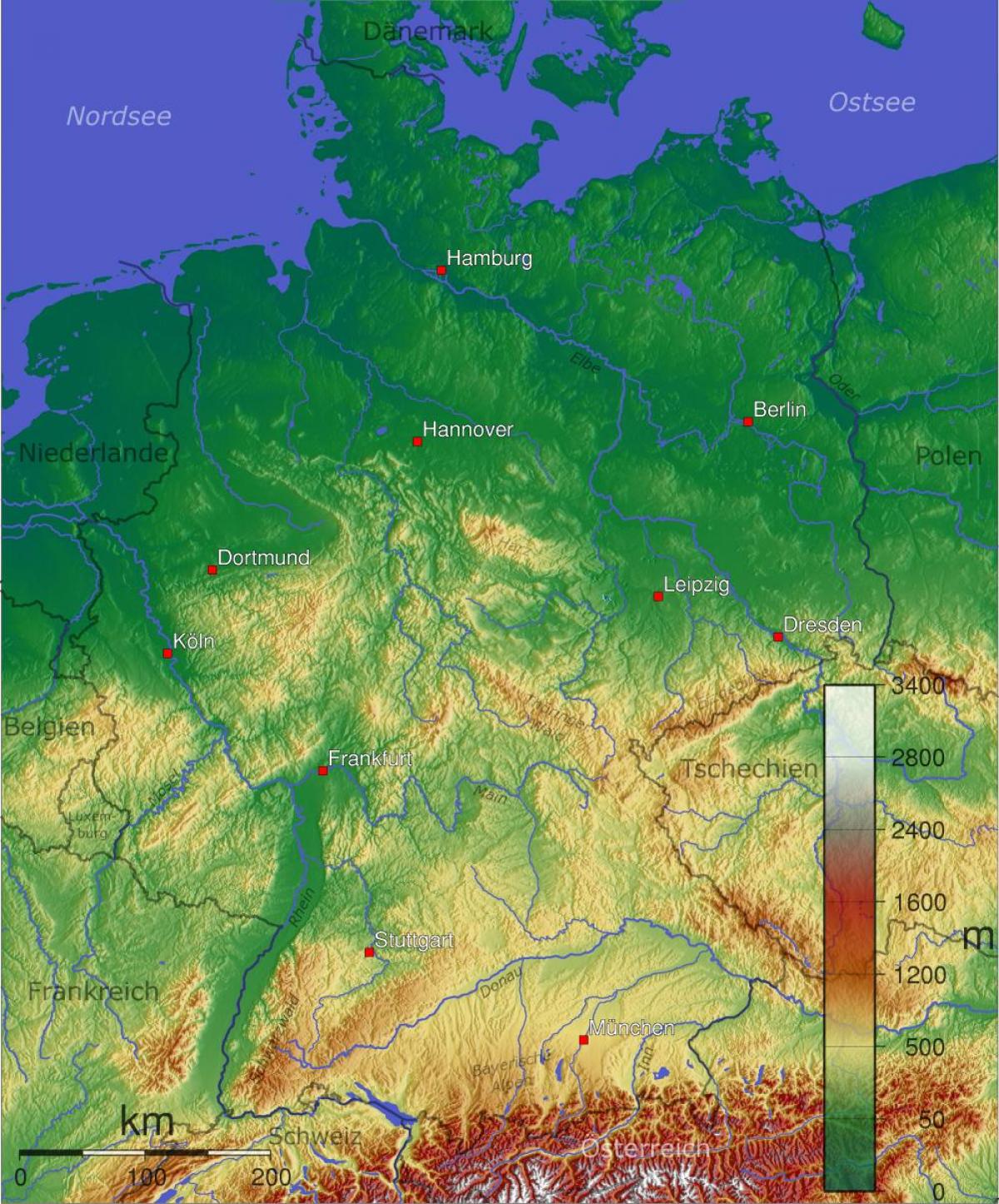 Montagne in Germania mappa