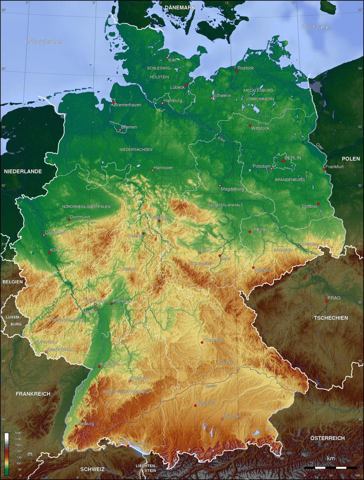 Mappa topografica di Germania