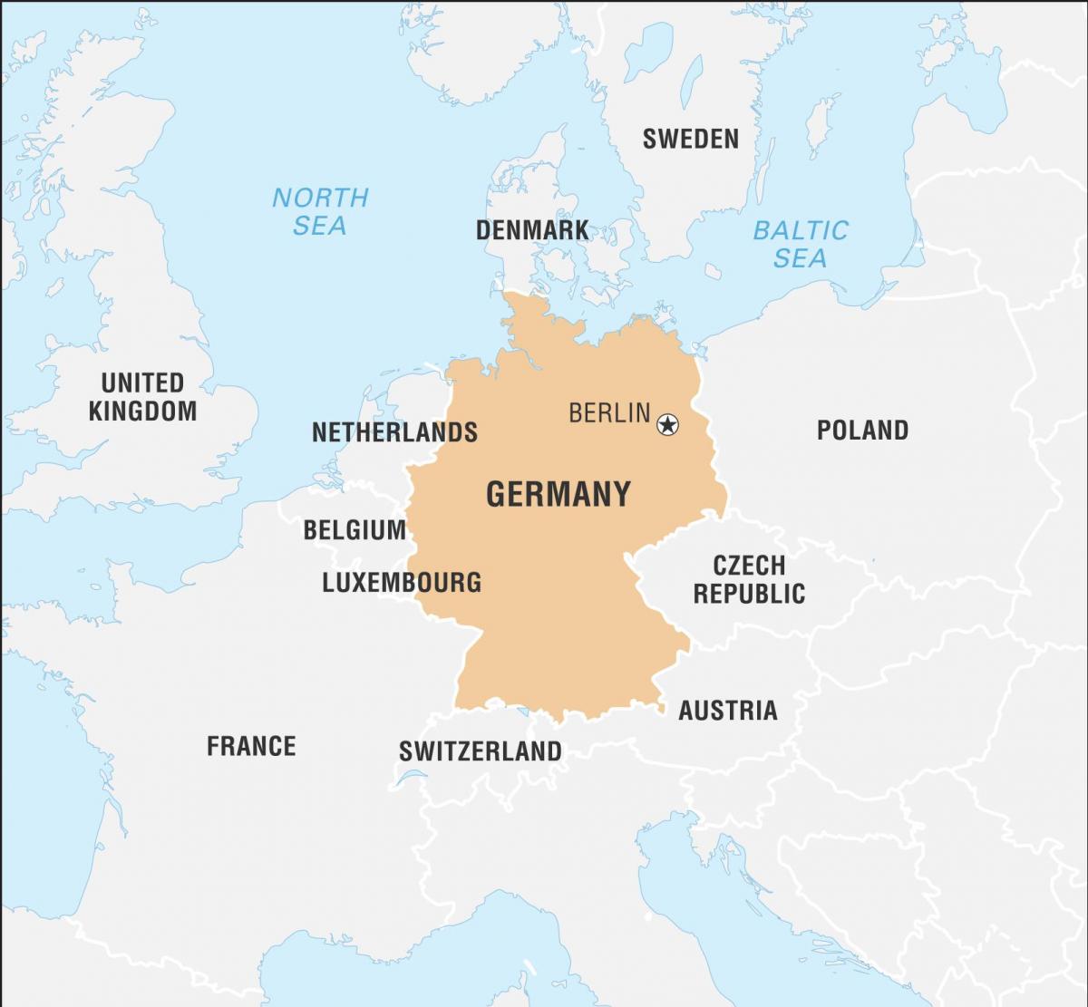 Mappa della Germania e dei paesi confinanti